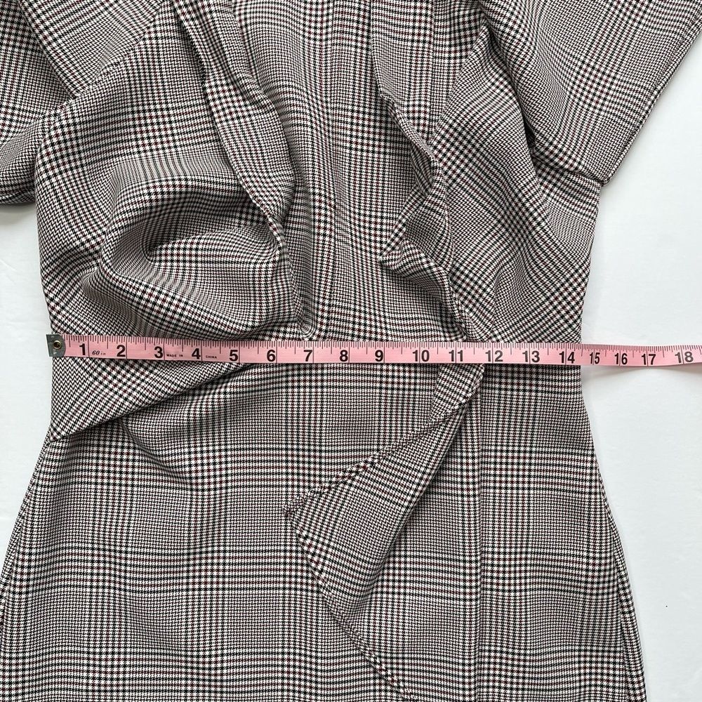 Topshop NEW Houndstooth Front Tie Plaid White Red Mini DresS Size 4 - Picture 12 of 16